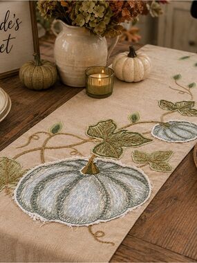 Noble Excellence Pumpkin Runner 14 x 72 Embroidered Fall Thanksgiving
